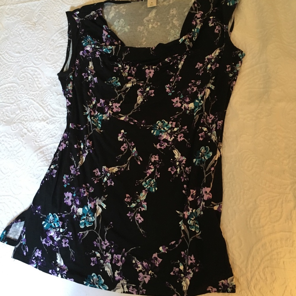 Floral Knit Drape Neckline Top